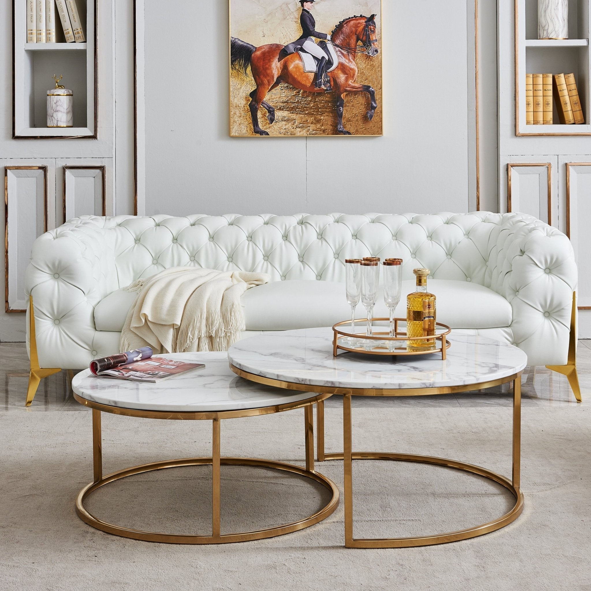 2 PIECE COFFEE TABLE SET 18MM MARBLE STAINLESS STEEL MIRRORED FINISH COLOR OPTIONS: WHITE MARBLE / GOLD BLACK MARBLE / GOLD WHITE MARBLE / SILVER BLACK MARBLE / SILVER LARGE SIZE: 32"Lx32"Wx18"H SMALL SIZE: 24"Lx24"Wx15"H