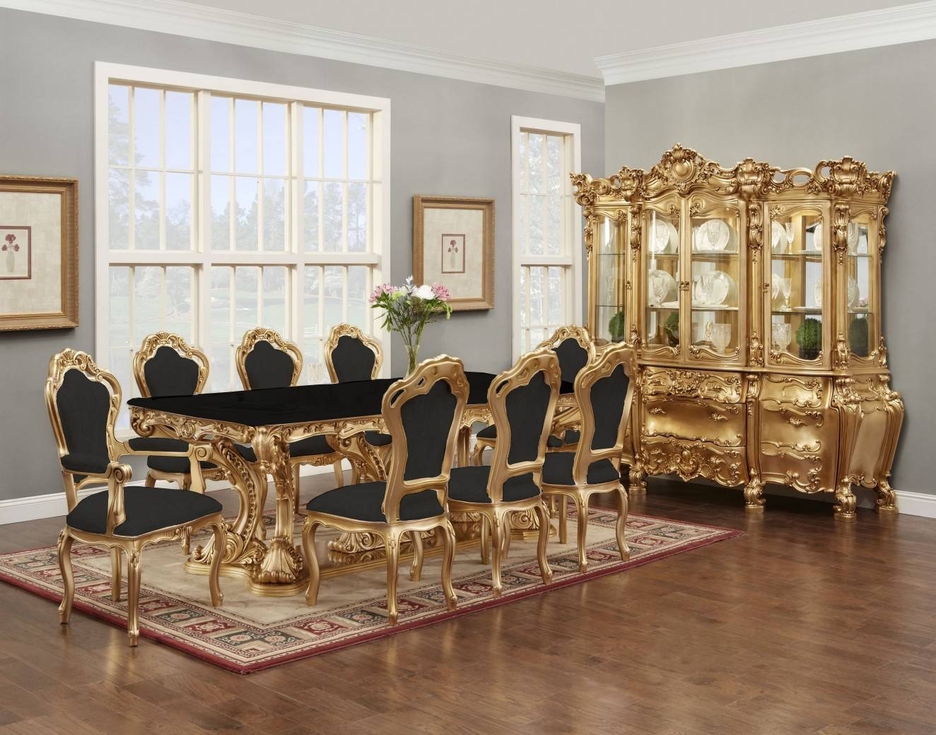 701 AMJ 7PC Dining Table Set Luxury Black Marble Top  96" W  