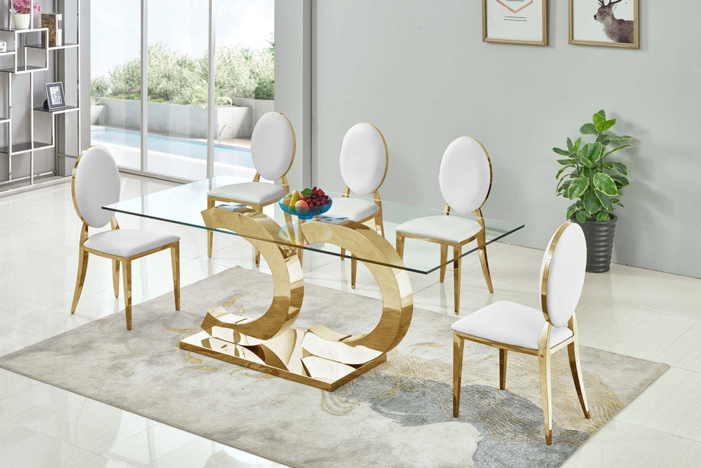 RECTANGULAR DINING TABLE 12MM CLEAR TEMPERED GLASS STAINLESS STEEL GOLD/SLIVER MIRRORED FINISH SIZE: 79"Lx39"Dx30"H