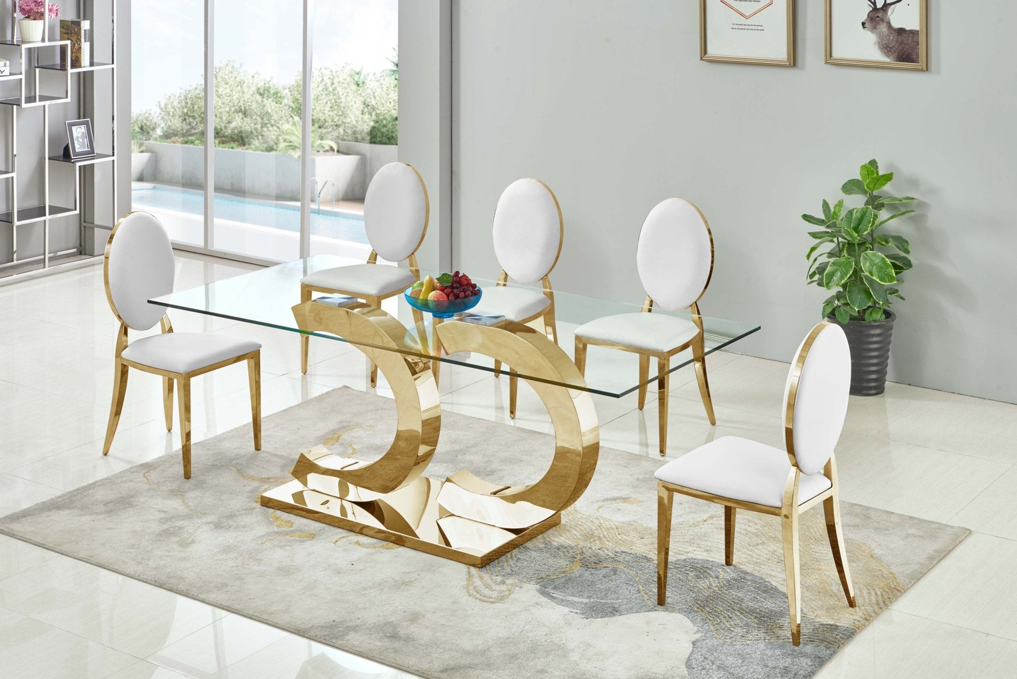RECTANGULAR DINING TABLE 12MM CLEAR TEMPERED GLASS STAINLESS STEEL GOLD/SLIVER MIRRORED FINISH SIZE: 79"Lx39"Dx30"H