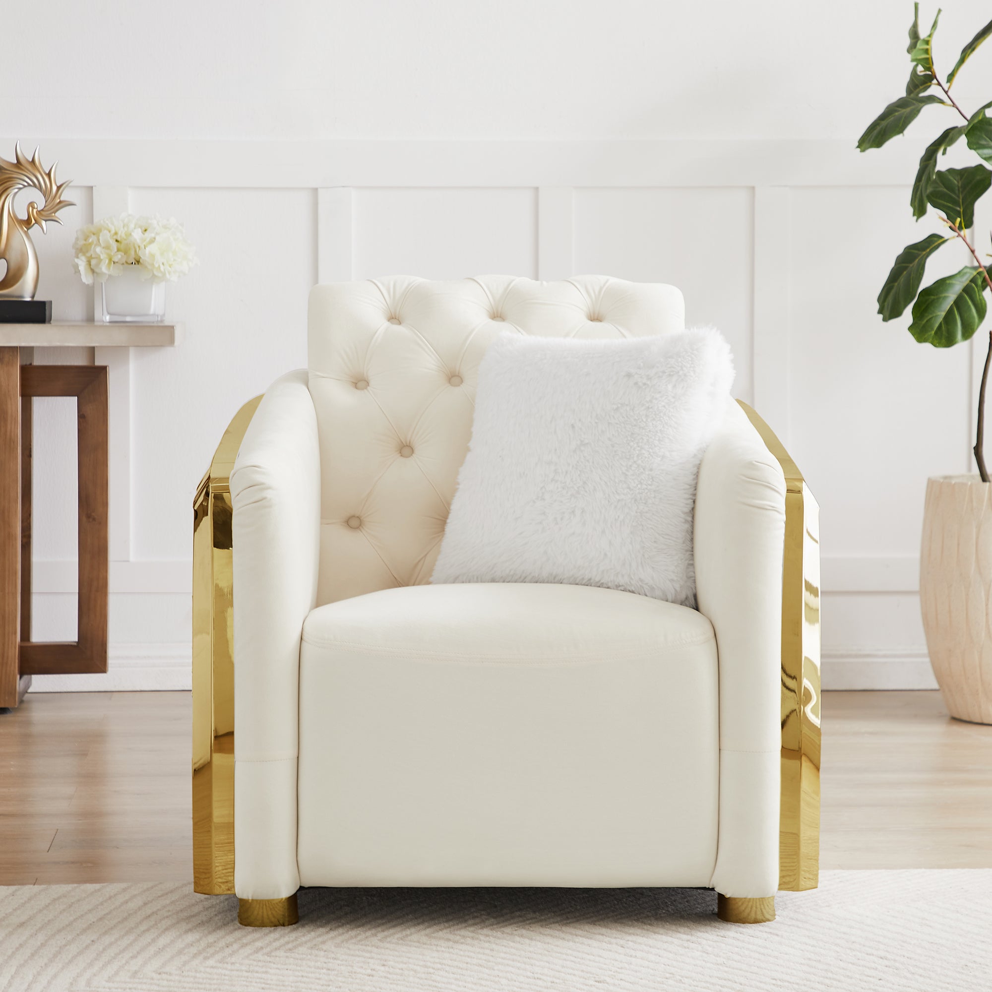 8019-2 100% POLYESTER VELVET, HIGH-DENSITY FOAM, SOLID WOOD STRUCTURE WITH 201 STAINLESS STEEL LEG Available Colors: BLACK WHITE GREY GREEN SOFA: L91.34" x D35" x H32.2" LOVESEAT: L72.8" x D35" x H36.2" CHAIR : L35" x D35.4" x H36.6" (CLICK INDIVIDUAL ITEMS AND COLOR TO VIEW PRICING)