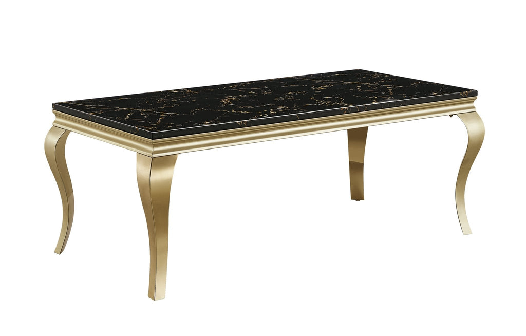 COFFEE TABLE 18MM WHITE MARBLE STAINLESS STEEL GOLD MIRRORED FINISH SIZE:47"Lx24"Dx18"H