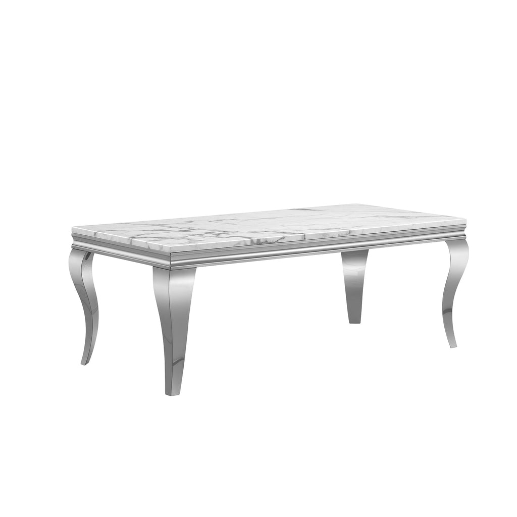 COFFEE TABLE 18MM WHITE MARBLE STAINLESS STEEL GOLD MIRRORED FINISH SIZE:47"Lx24"Dx18"H