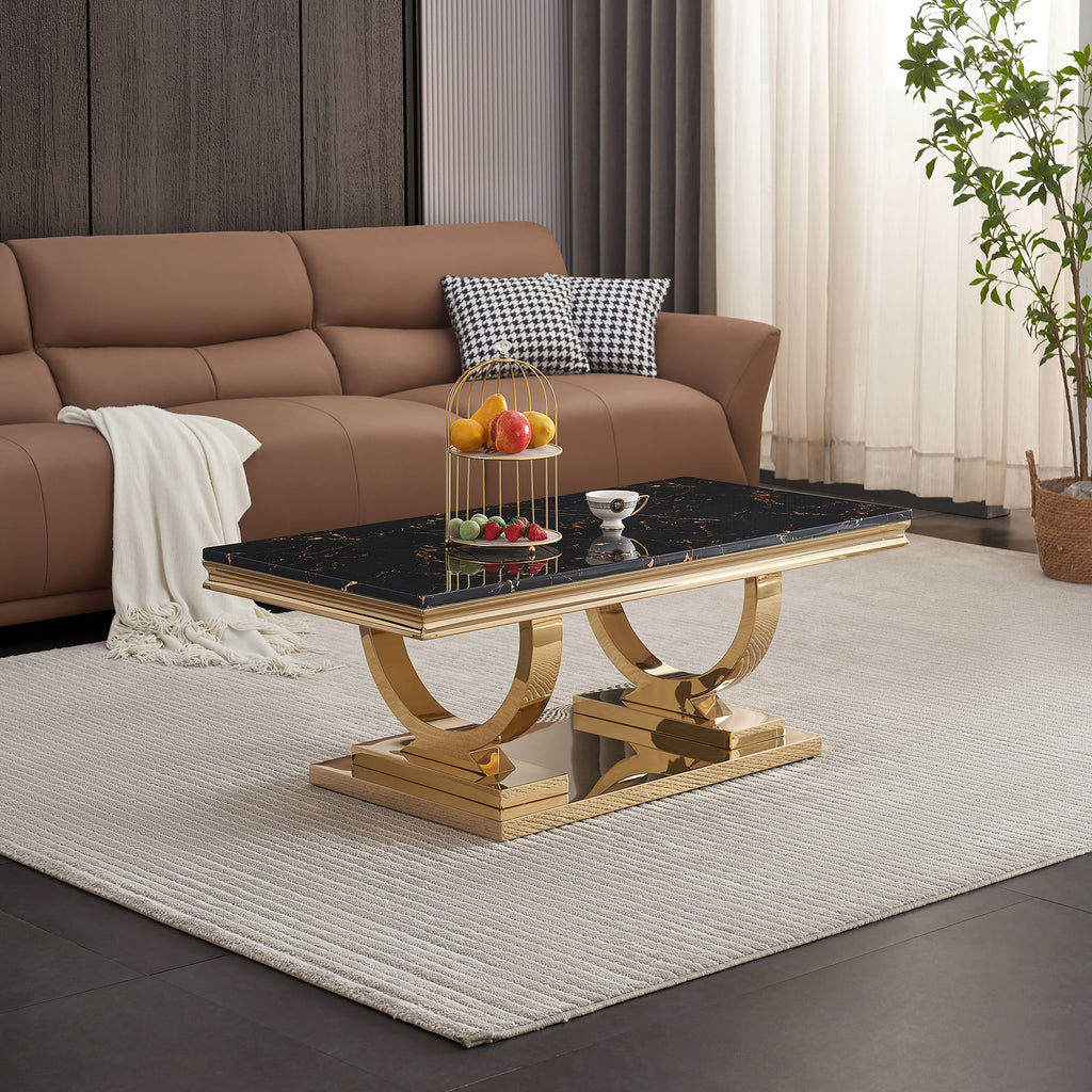COFFEE TABLE 18 MM WHITE MARBLE 201 STAINLESS STEEL GOLD MIRRORED FINISH SIZE:47.2"Lx23.6"Dx17.7"H