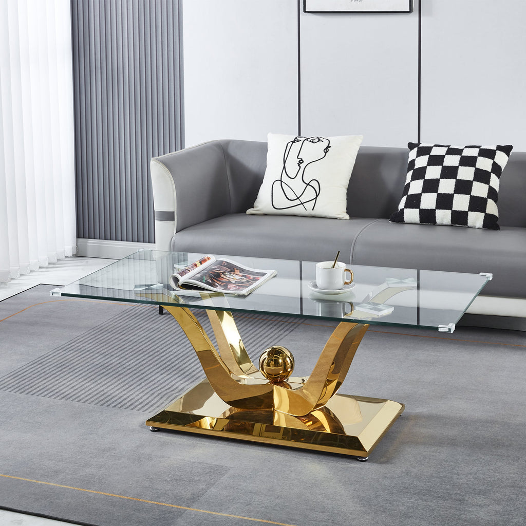 COFFEE TABLE 10 MM TEMPERED GLASS 201 STAINLESS STEEL GOLD/SILVER MIRRORED FINISH SIZE:47.2"Lx23.6"Dx17.3"H