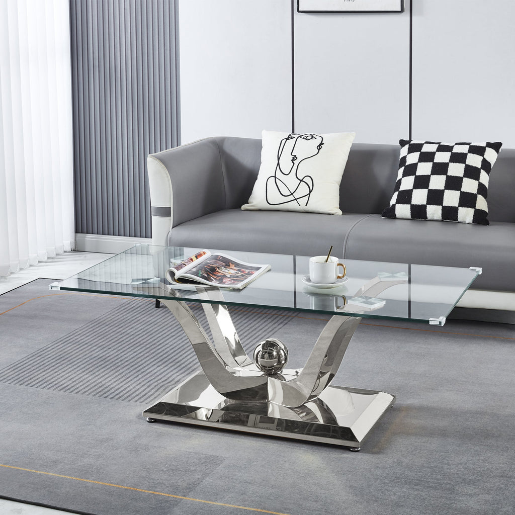 COFFEE TABLE 10 MM TEMPERED GLASS 201 STAINLESS STEEL GOLD/SILVER MIRRORED FINISH SIZE:47.2"Lx23.6"Dx17.3"H