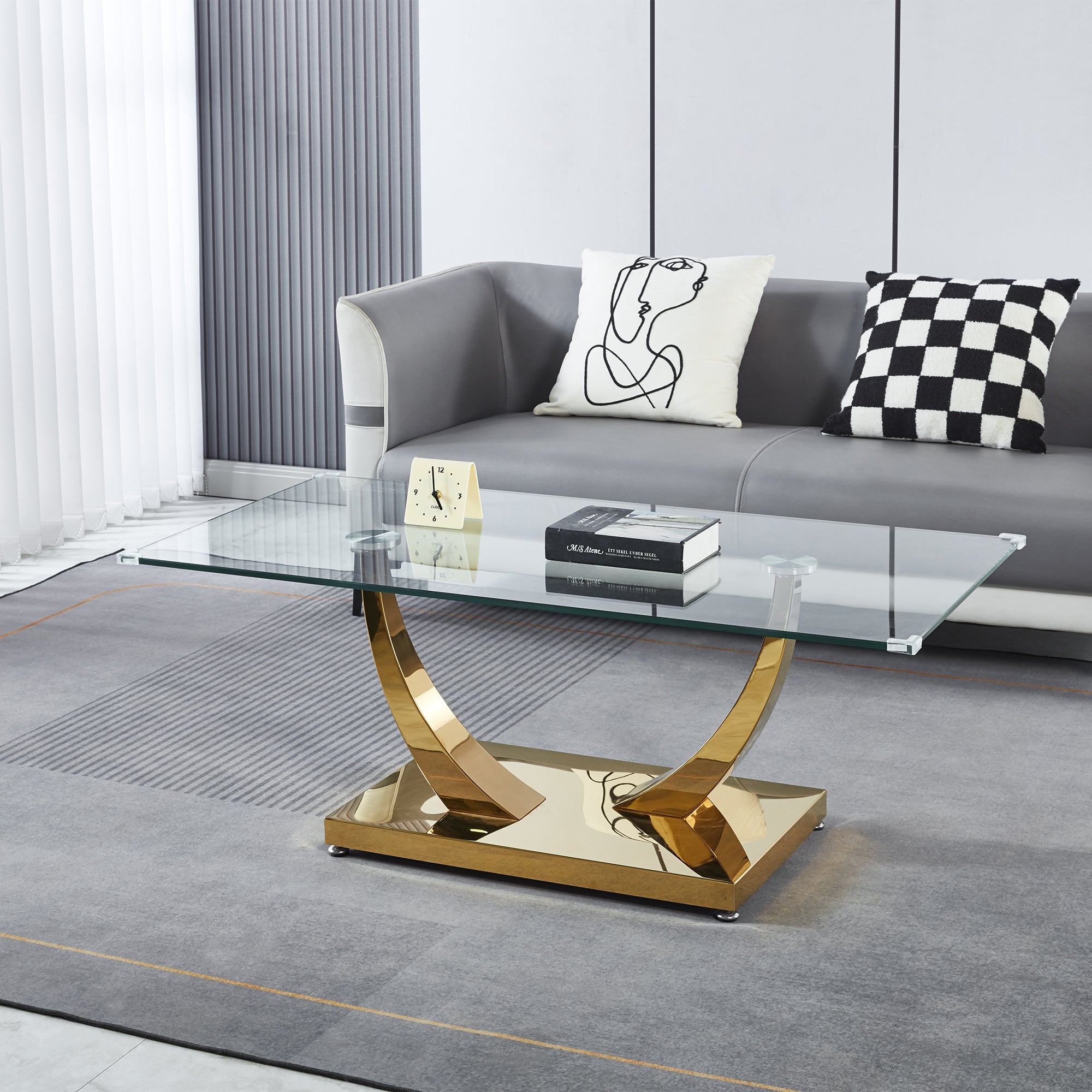 COFFEE TABLE 10 MM TEMPERED GLASS 201 STAINLESS STEEL GOLD/SILVER MIRRORED FINISH SIZE:47.2"Lx23.6"Dx17.7"H
