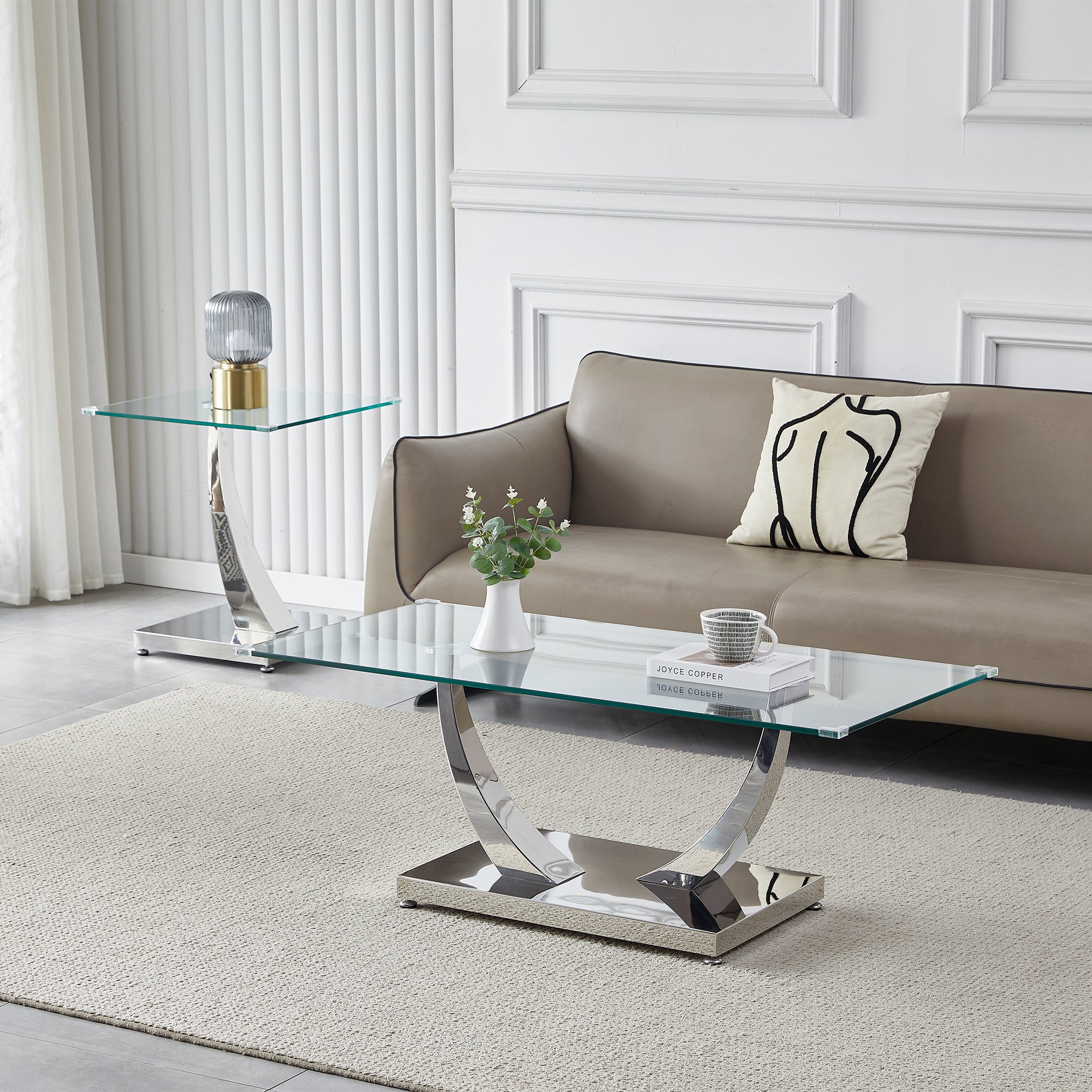 COFFEE TABLE 10 MM TEMPERED GLASS 201 STAINLESS STEEL GOLD/SILVER MIRRORED FINISH SIZE:47.2"Lx23.6"Dx17.7"H
