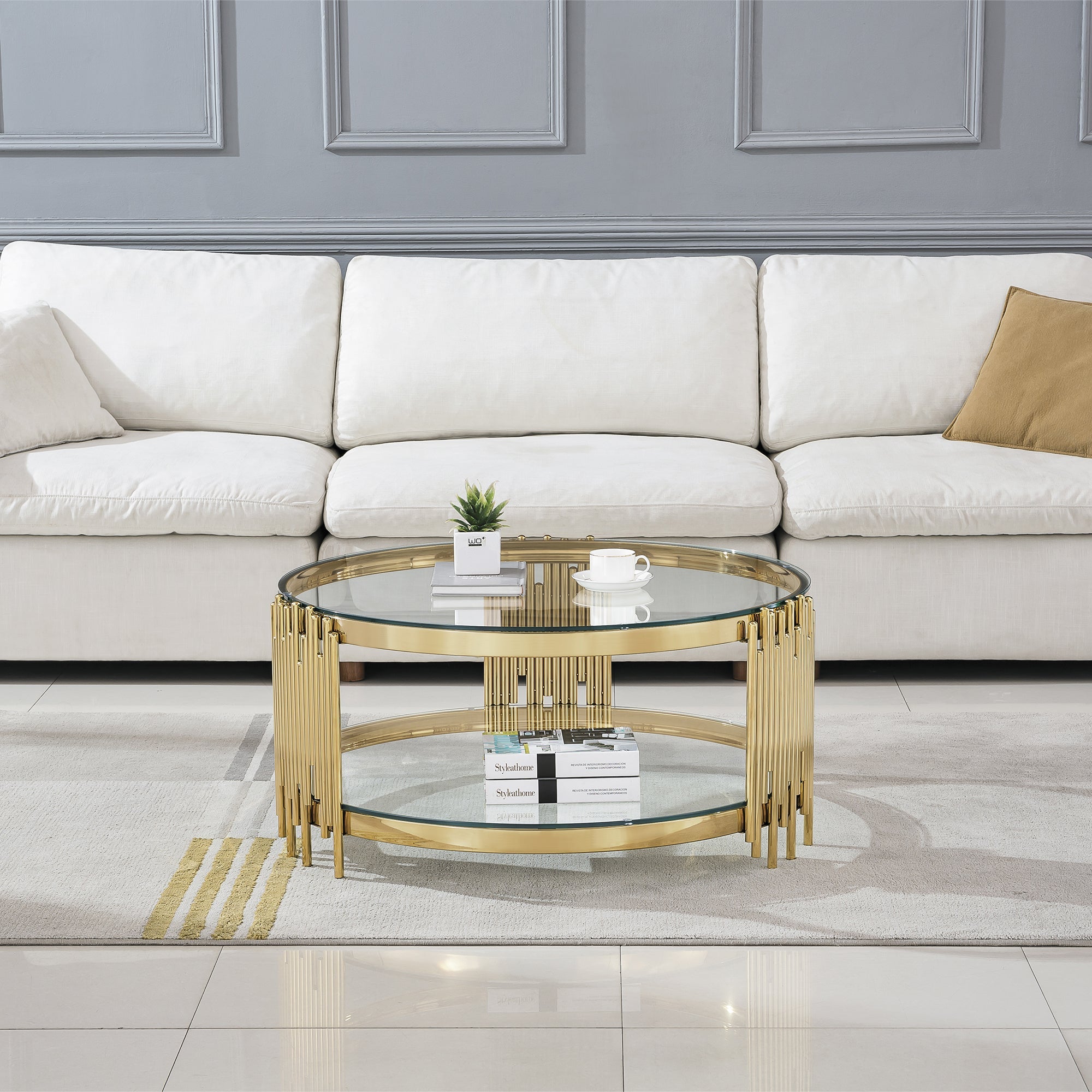 COFFEE TABLE 8 MM CLEAR/BLACK TEMPERED GLASS 201 STAINLESS STEEL GOLD/SILVER MIRRORED FINISH SIZE:35.4"Lx35.4"Dx17.7"H