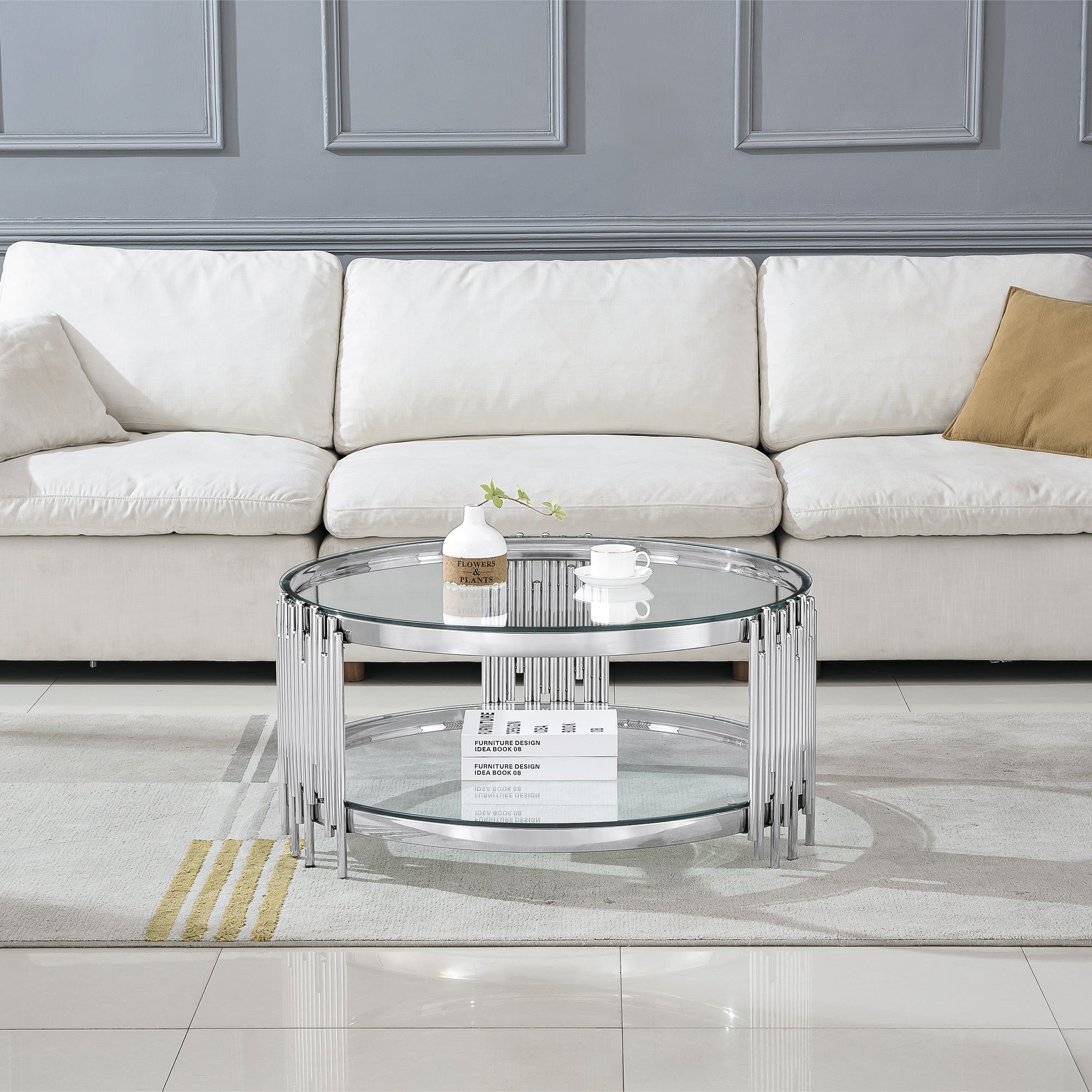 COFFEE TABLE 8 MM CLEAR/BLACK TEMPERED GLASS 201 STAINLESS STEEL GOLD/SILVER MIRRORED FINISH SIZE:35.4"Lx35.4"Dx17.7"H