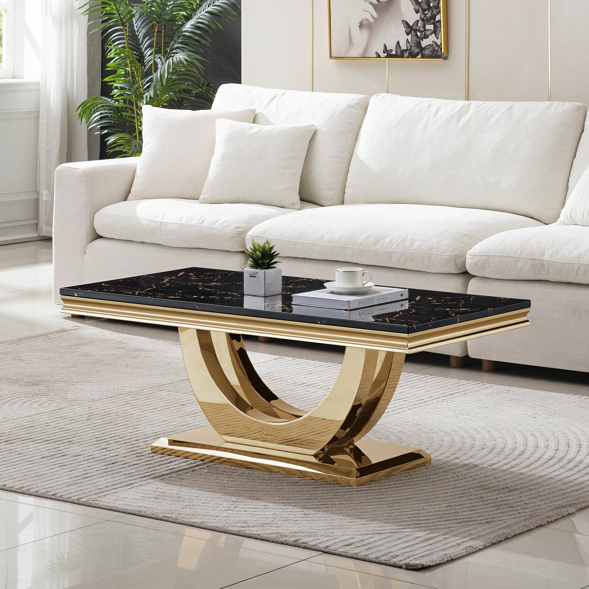 COFFEE TABLE 18  MMWHITE  MARBLE 201 STAINLESS STEEL GOLDMIRRORED FINISH SIZE:47.2"Lx23.6"Dx17.7"H