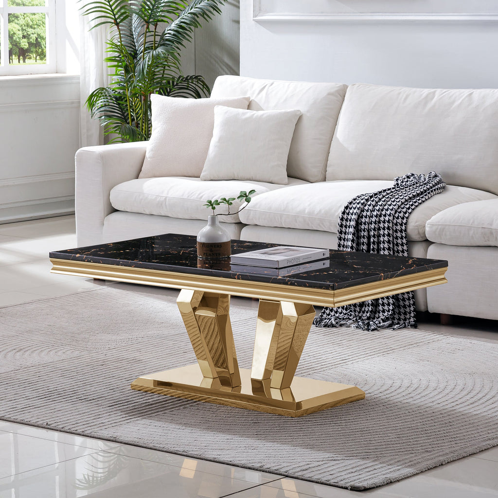 COFFEE TABLE 18 MM WHITE MARBLE 201 STAINLESS STEEL GOLD MIRRORED FINISH SIZE:47.2"Lx23.6"Dx17.7"H