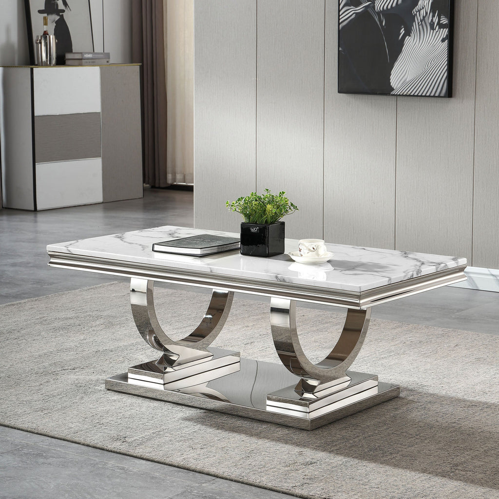 COFFEE TABLE 18 MM WHITE MARBLE 201 STAINLESS STEEL GOLD MIRRORED FINISH SIZE:47.2"Lx23.6"Dx17.7"H