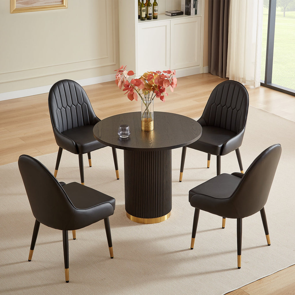ROUND DINING TABLE 25 MM BLACK/WHITE/BROWN MDF PANEL BLACK/WHITE/BROWN RIPPLE LEGS 201 STAINLESS STEEL SIZE:35.0"Lx35.0"Dx29.9"H