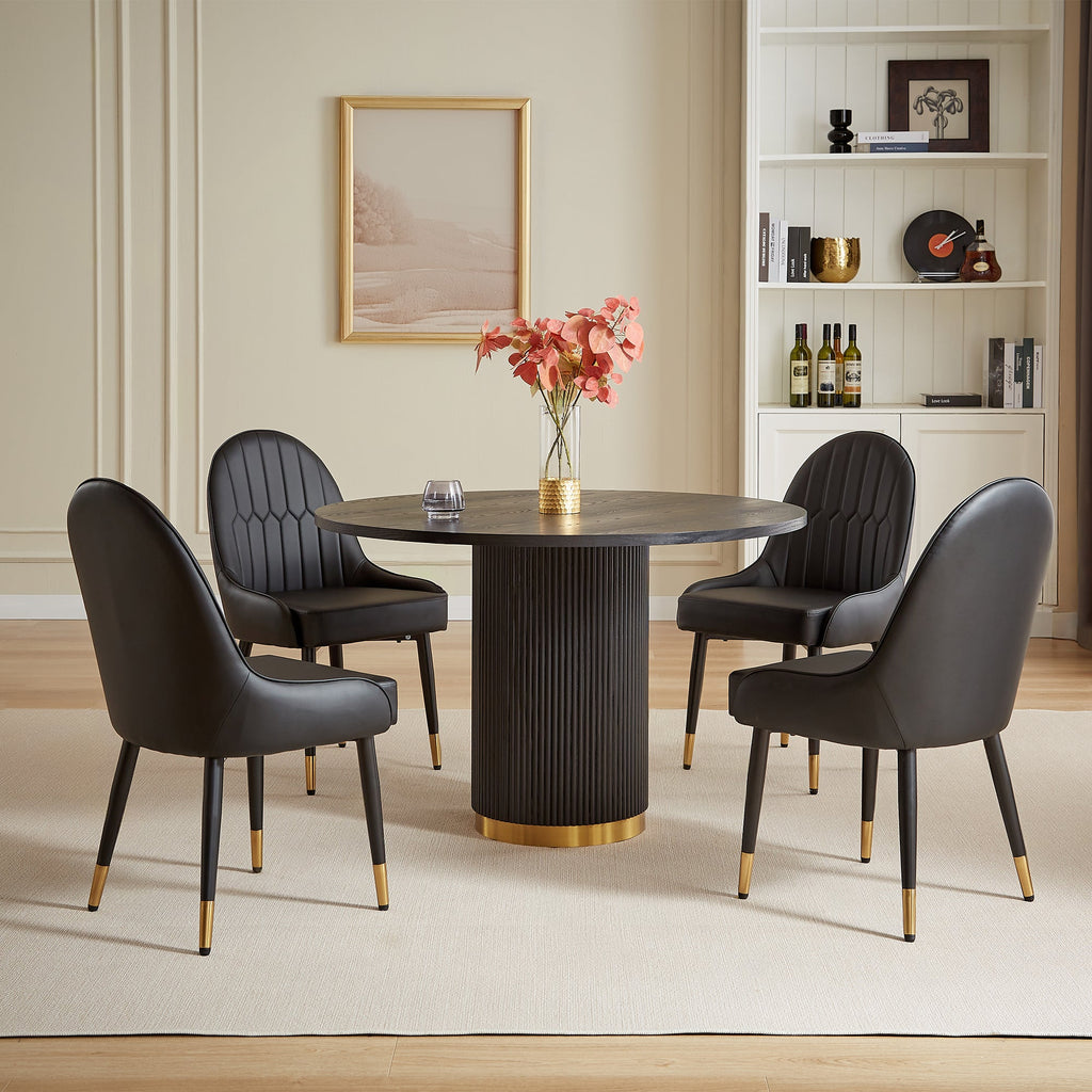 ROUND DINING TABLE 25 MM BLACK/WHITE/BROWN MDF PANEL BLACK/WHITE/BROWN RIPPLE LEGS 201 STAINLESS STEEL SIZE:46.5"Lx46.5"Dx29.9"H