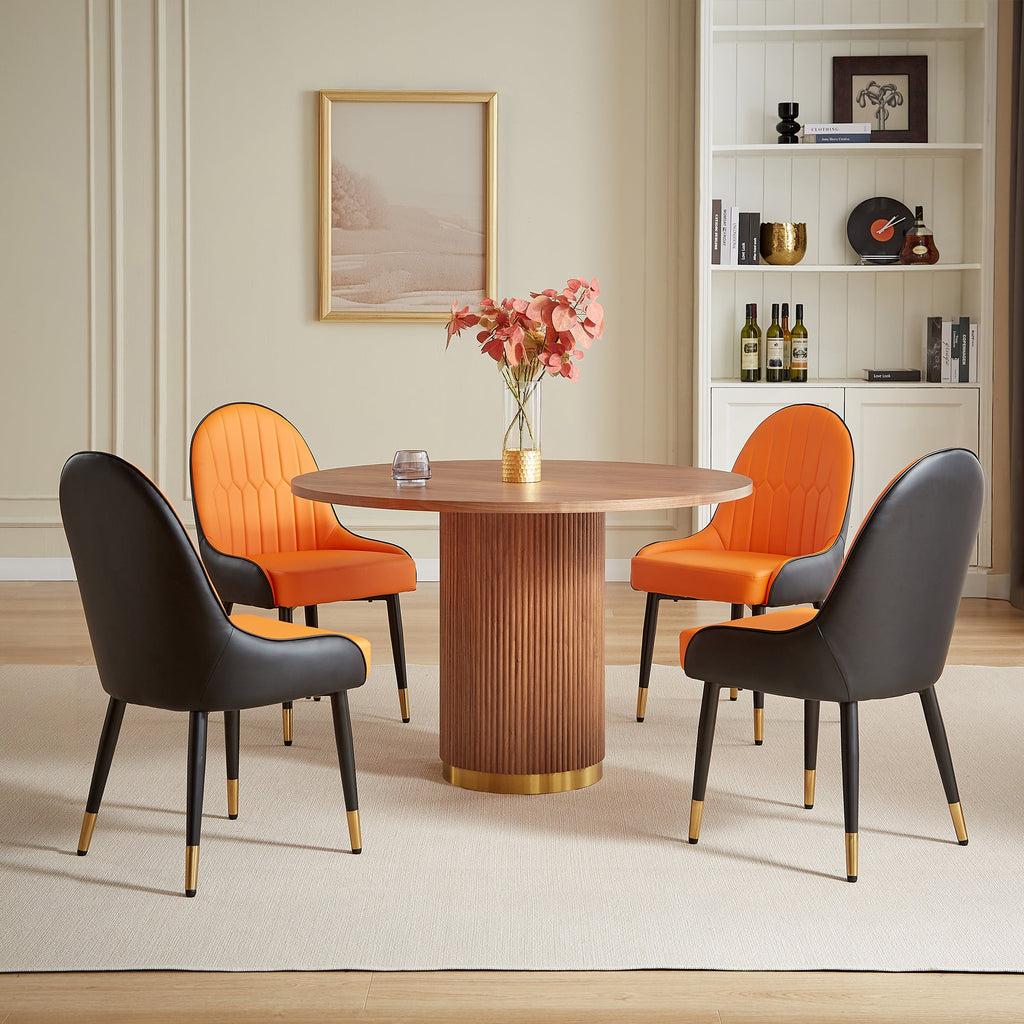 ROUND DINING TABLE 25 MM BLACK/WHITE/BROWN MDF PANEL BLACK/WHITE/BROWN RIPPLE LEGS 201 STAINLESS STEEL SIZE:46.5"Lx46.5"Dx29.9"H