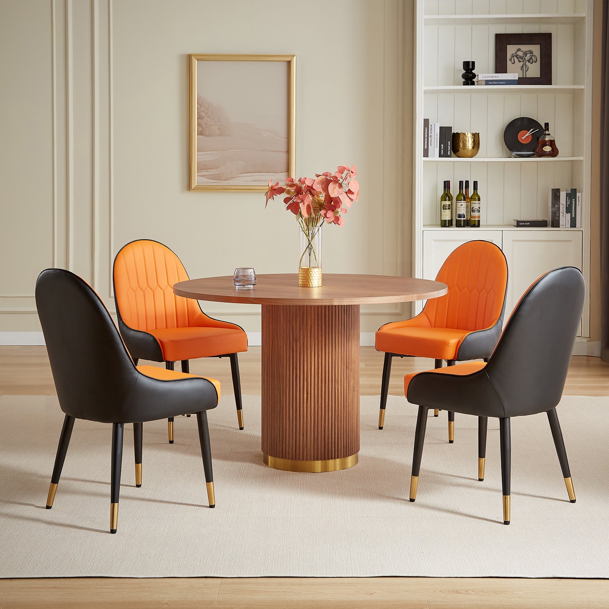 ROUND DINING TABLE 25 MM BLACK/WHITE/BROWN MDF PANEL BLACK/WHITE/BROWN RIPPLE LEGS 201 STAINLESS STEEL SIZE:46.5"Lx46.5"Dx29.9"H