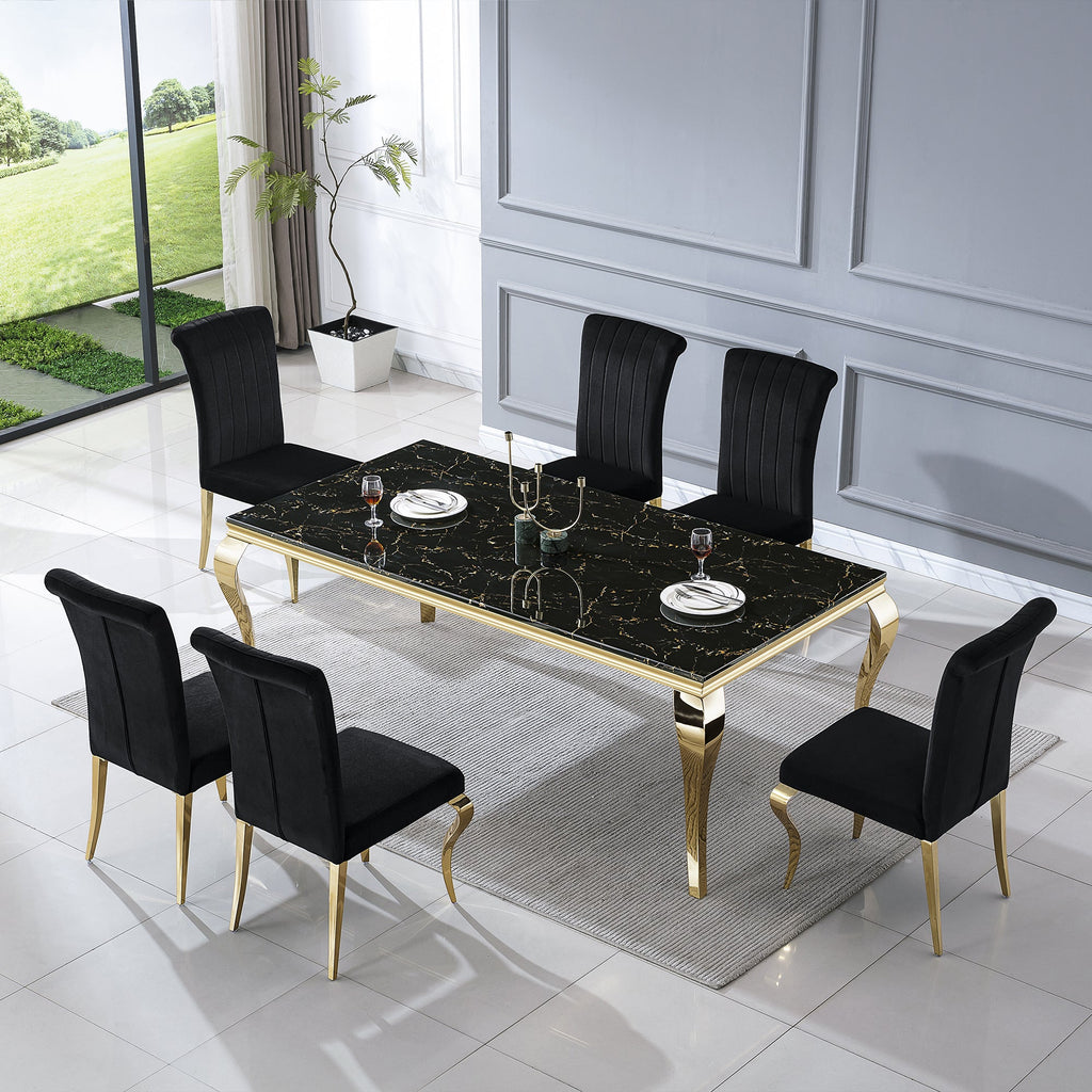 RECTANGULAR DINING TABLE 18 MM WHITE MARBLE 201 STAINLESS STEEL GOLD MIRRORED FINISH SIZE:78.7"Lx39.4"Dx29.5"H