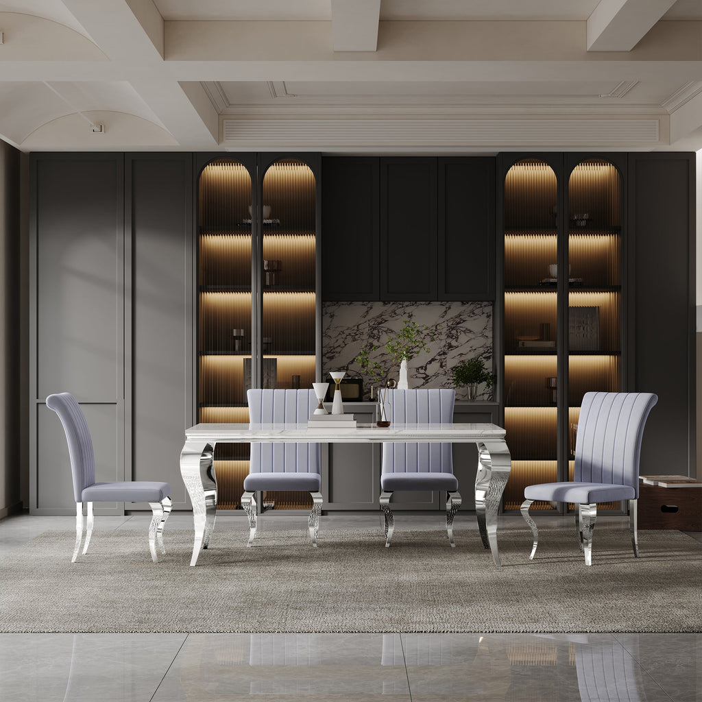 RECTANGULAR DINING TABLE 18 MM WHITE MARBLE 201 STAINLESS STEEL GOLD MIRRORED FINISH SIZE:78.7"Lx39.4"Dx29.5"H