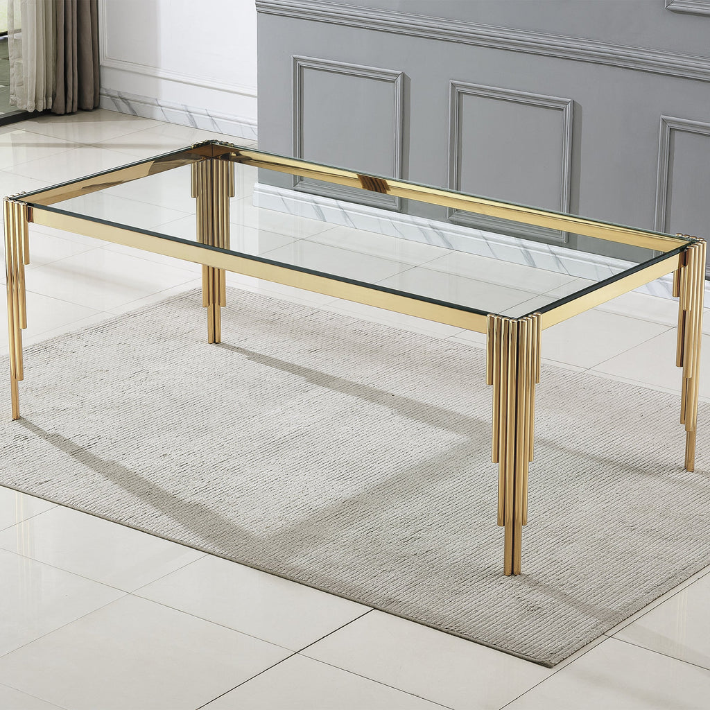 DINING TABLE 12 MM CLEAR/BLACK TEMPERED GLASS 201 STAINLESS STEEL GOLD/SILVER MIRRORED FINISH SIZE: 80.71"Lx41.34"Dx29.53"H