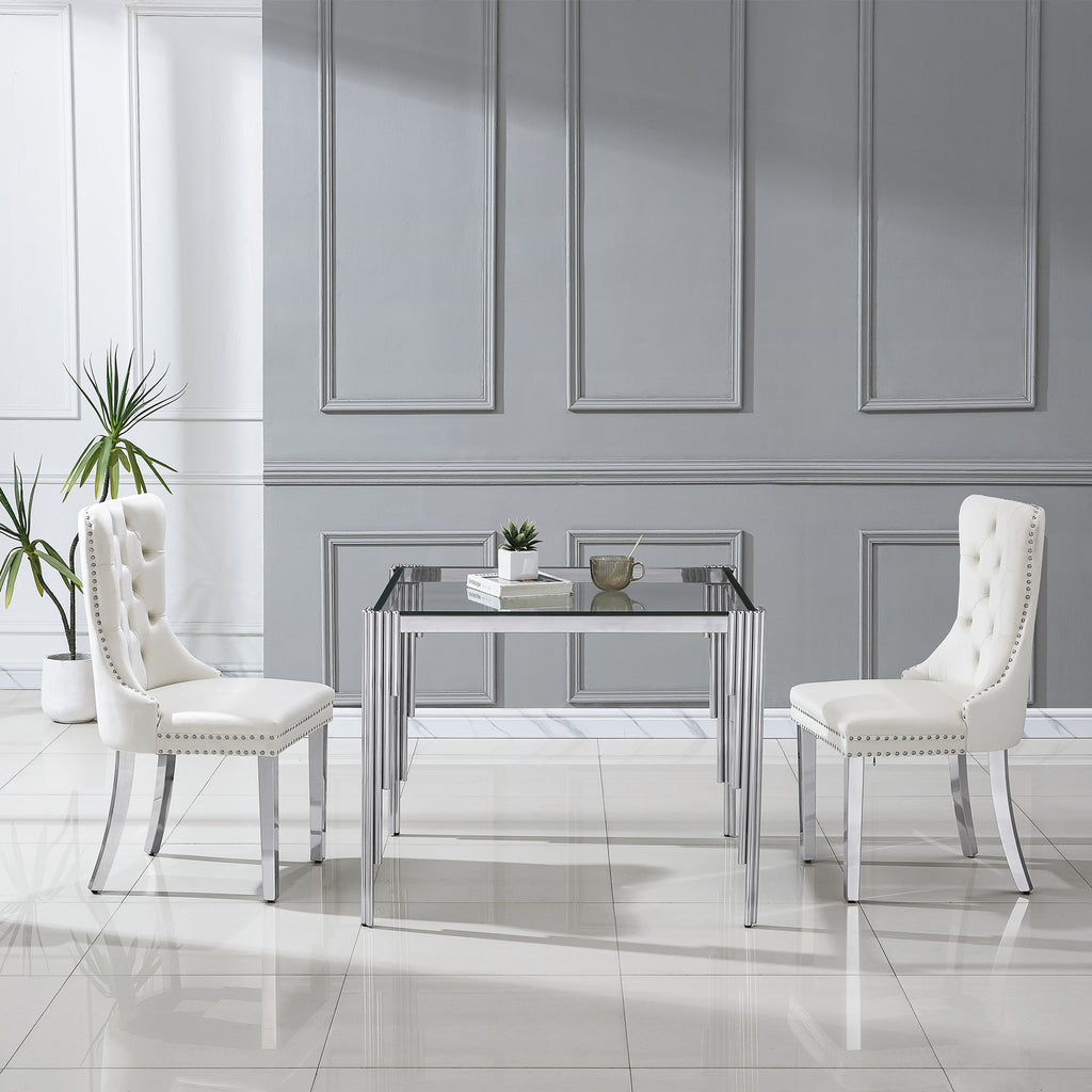 DINING TABLE 10 MM CLEAR/BLACK TEMPERED GLASS 201 STAINLESS STEEL GOLD/SILVER MIRRORED FINISH SIZE:37.01"Lx37.01"Dx29.53"H