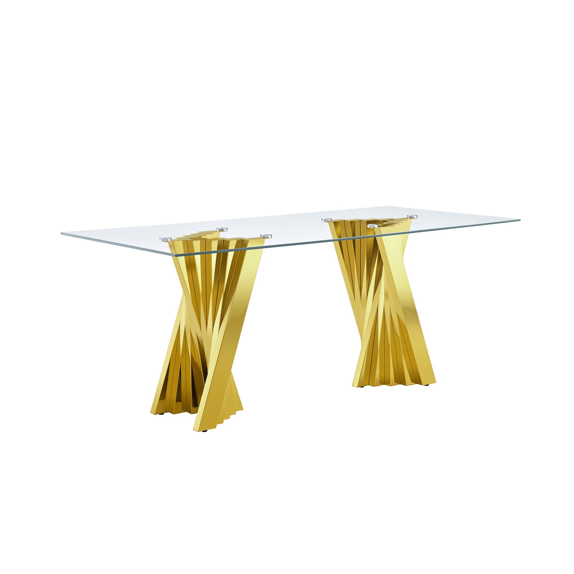 DINING TABLE 12MM TEMPERED GLASS 201 STAINLESS STEEL GOLD/SILVER MIRRORED FINISH SIZE:70.1"Lx35.1"Dx29.9"H