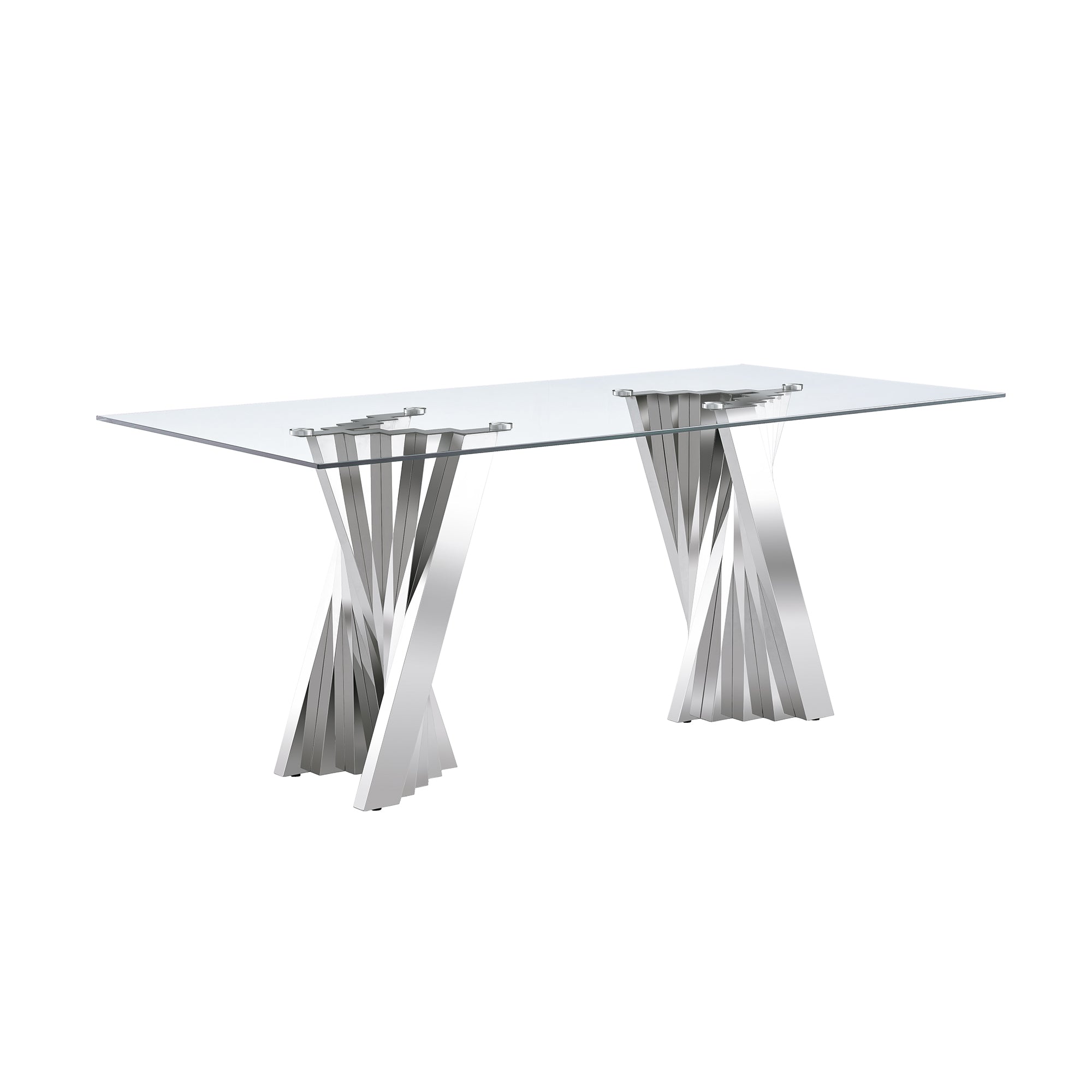 DINING TABLE 12MM TEMPERED GLASS 201 STAINLESS STEEL GOLD/SILVER MIRRORED FINISH SIZE:70.1"Lx35.1"Dx29.9"H