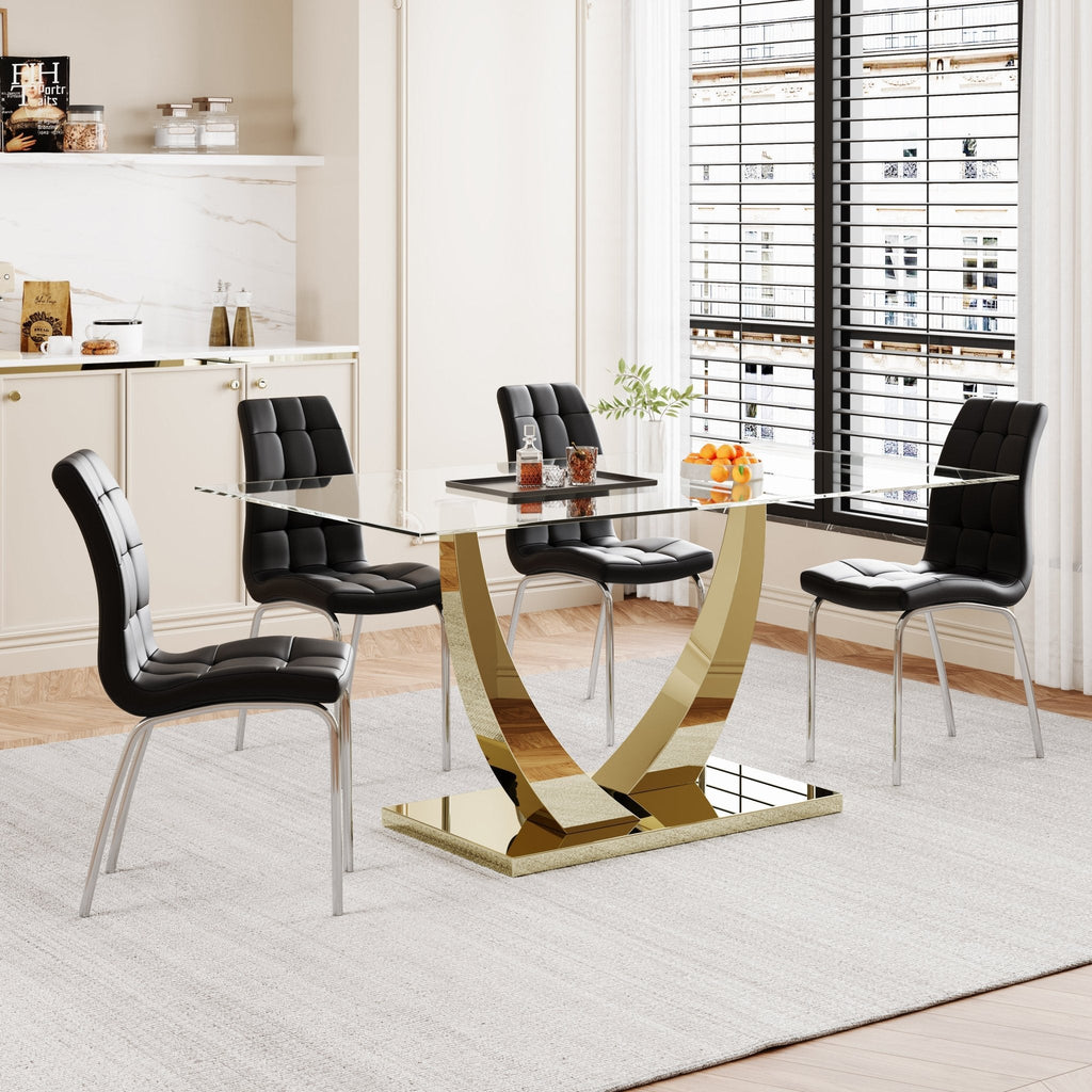 RECTANGULAR DINING TABLE 10 MM TEMPERED GLASS 201 STAINLESS STEEL GOLD/SILVER MIRROREDFINISH SIZE:63.0"Lx35.4"Dx29.5"H