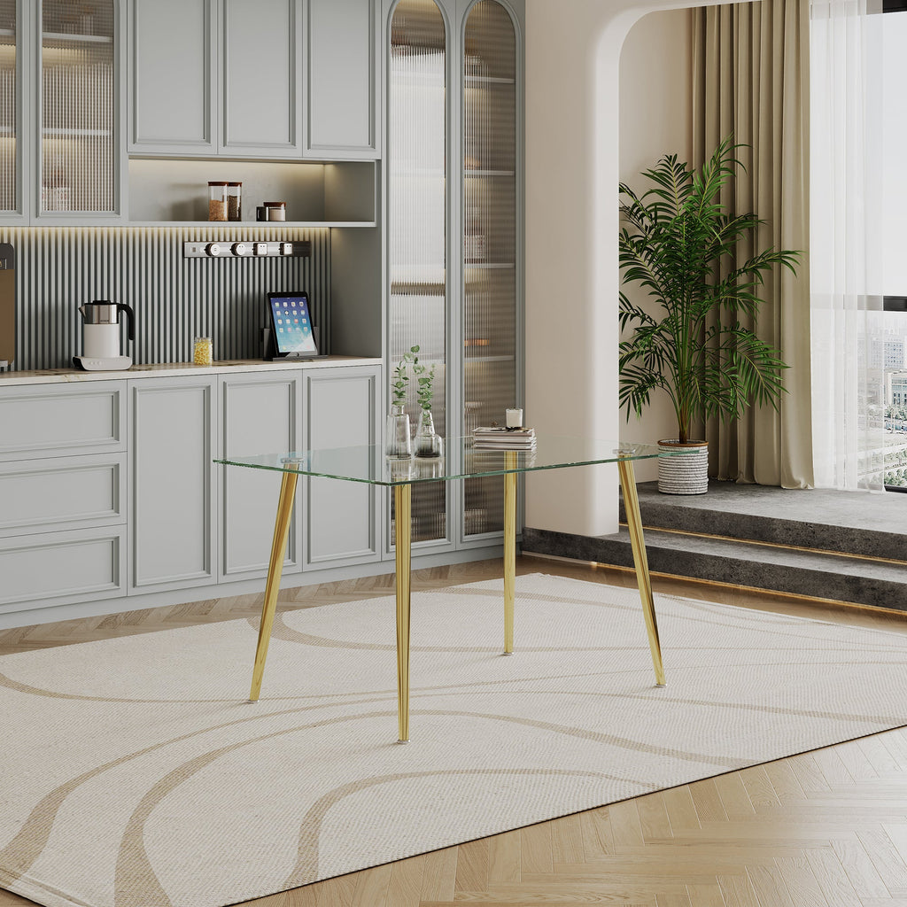 RECTANGULARDINING TABLE 8 MM CLEAR TEMPERED GLASS 201 STAINLESS STEEL GOLD/SILVER MIRRORED FINISH SIZE:51.2"Lx31.5"Dx29.5"H