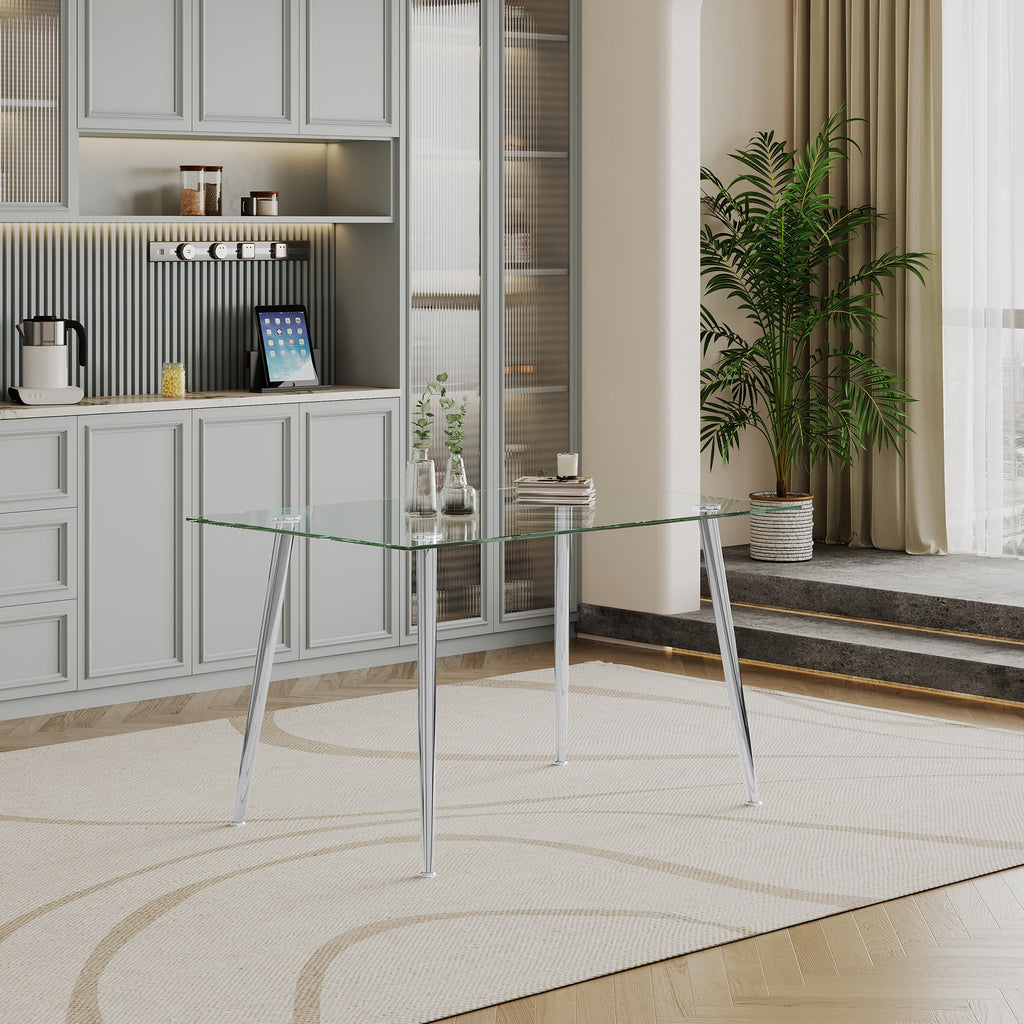 RECTANGULARDINING TABLE 8 MM CLEAR TEMPERED GLASS 201 STAINLESS STEEL GOLD/SILVER MIRRORED FINISH SIZE:51.2"Lx31.5"Dx29.5"H