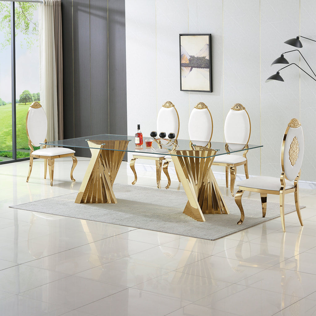 DINING TABLE 12MM TEMPERED GLASS 201 STAINLESS STEEL GOLD/SILVER MIRRORED FINISH SIZE:94.5"Lx47.2"Dx29.9"H