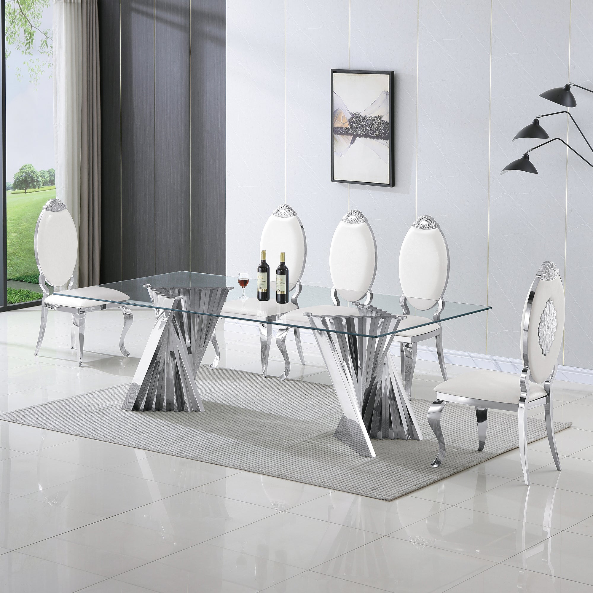 DINING TABLE 12MM TEMPERED GLASS 201 STAINLESS STEEL GOLD/SILVER MIRRORED FINISH SIZE:94.5"Lx47.2"Dx29.9"H