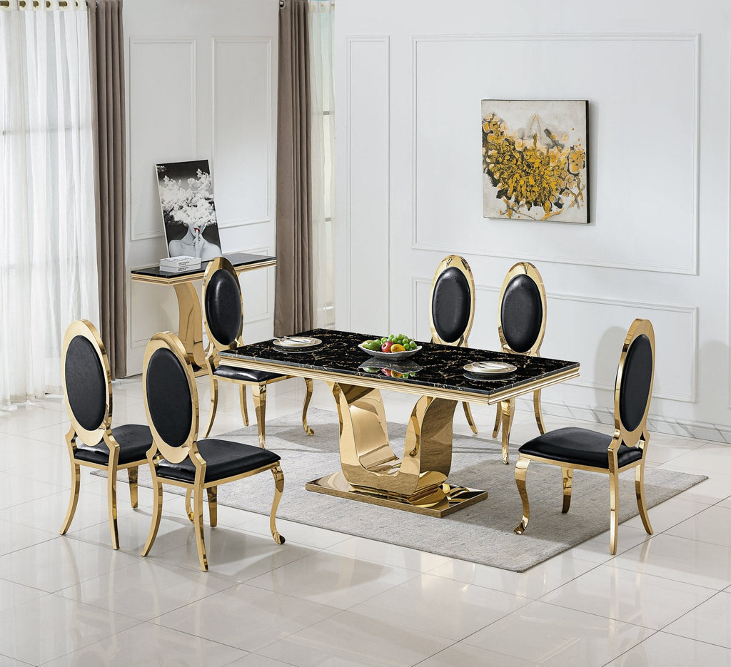 RECTANGULAR DINING TABLE 18MM WHITE MARBLE 201 STAINLESS STEEL GOLD MIRRORED FINISH SIZE:78.7"Lx39.4"Dx29.5"H
