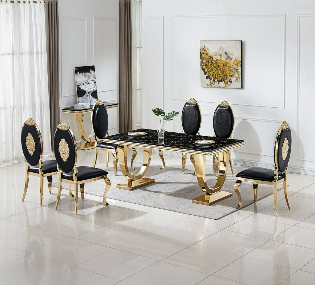RECTANGULAR DINING TABLE 18 MM WHITE MARBLE 201 STAINLESS STEEL GOLD MIRRORED FINISH SIZE:78.7"Lx39.4"Dx29.9"H