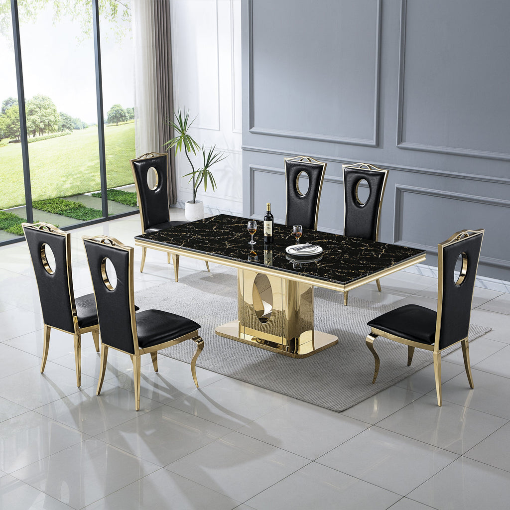 RECTANGULAR DINING TABLE 18 MM WHITE MARBLE 201 STAINLESS STEEL GOLD MIRRORED FINISH SIZE:78.7"Lx39.4"Dx29.5"H