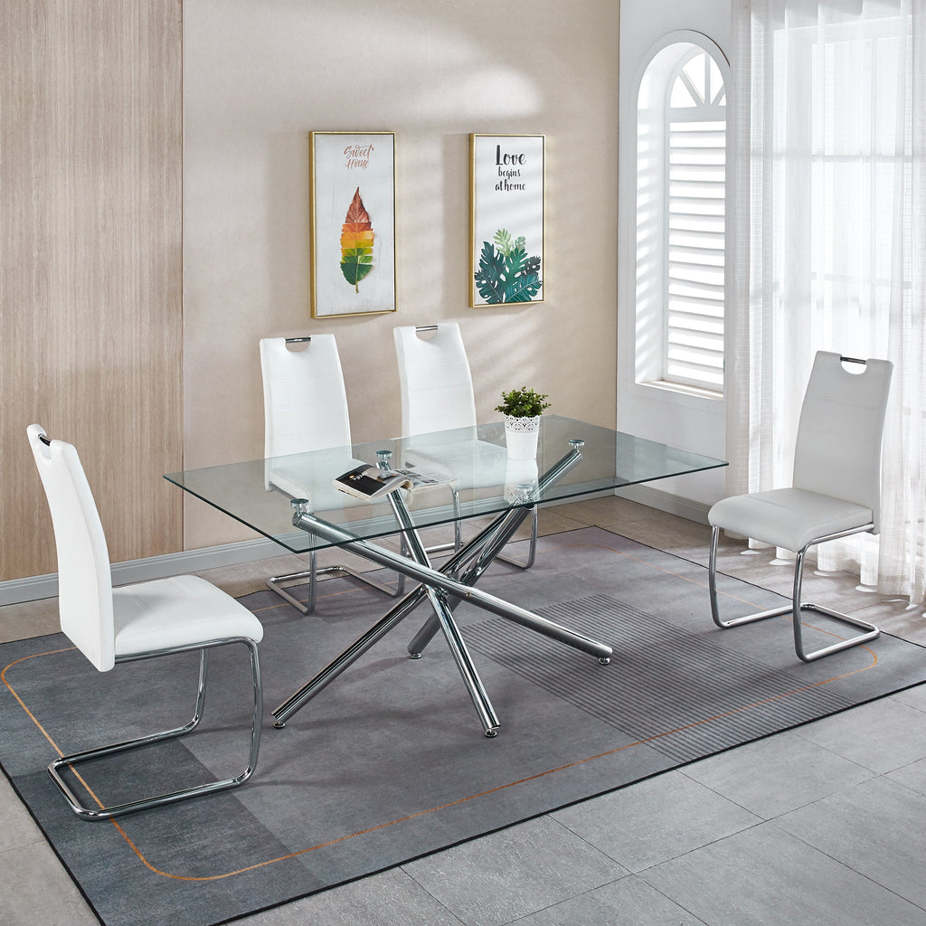 RECTANGULAR DINING TABLE 10 MM CLEAR TEMPEREDGLASS 201 STAINLESS STEEL GOLD/SILVER MIRRORED FINISH SIZE:63.0"Lx35.4"Dx29.5"H