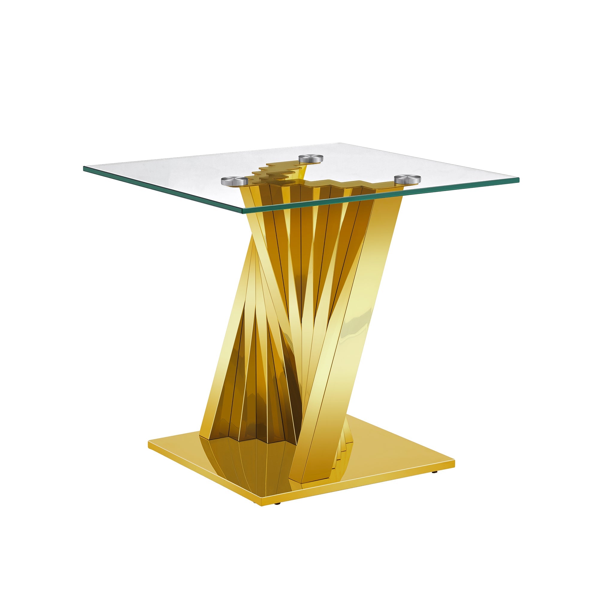 END TABLE 10MM TEMPERED GLASS 201 STAINLESS STEEL GOLD/SILVER MIRRORED FINISH SIZE:22.8"Lx22.8"Dx21.7"H