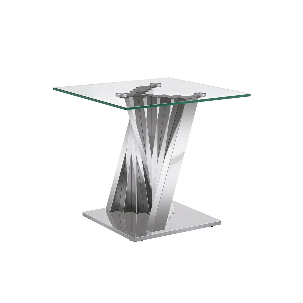 END TABLE 10MM TEMPERED GLASS 201 STAINLESS STEEL GOLD/SILVER MIRRORED FINISH SIZE:22.8"Lx22.8"Dx21.7"H