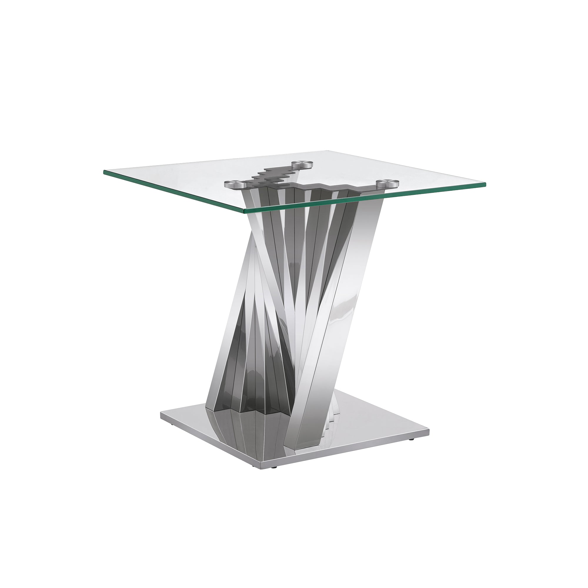 END TABLE 10MM TEMPERED GLASS 201 STAINLESS STEEL GOLD/SILVER MIRRORED FINISH SIZE:22.8"Lx22.8"Dx21.7"H