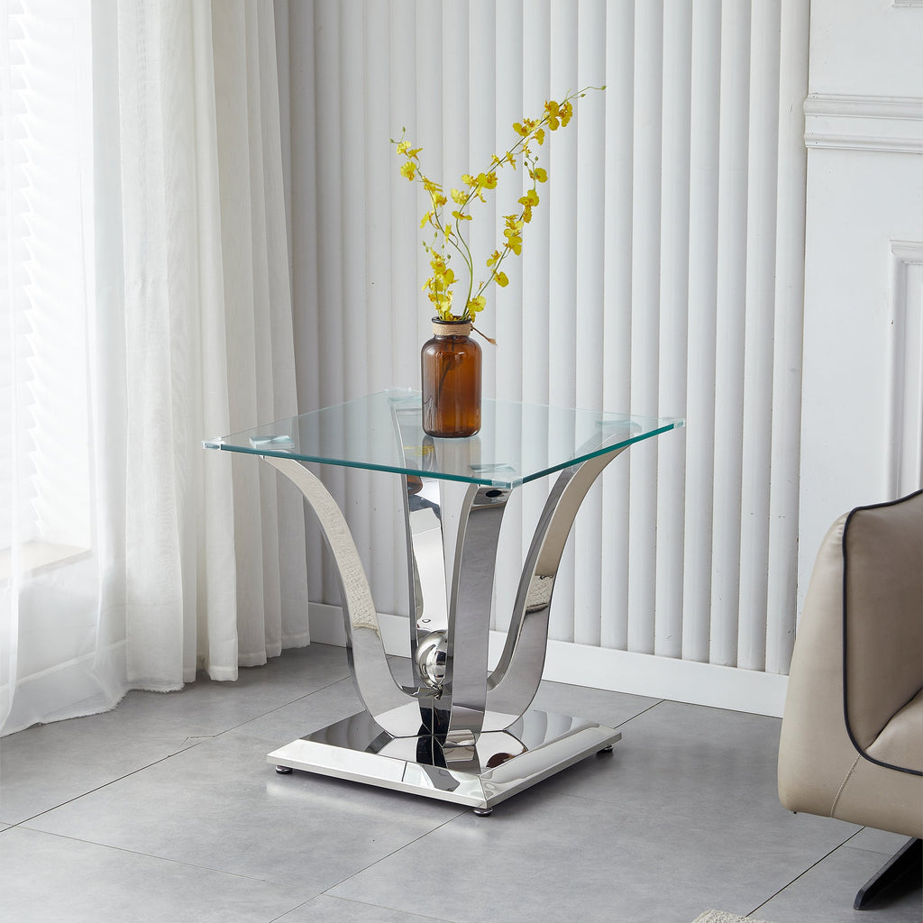 END TABLE 10 MM TEMPERED GLASS 201 STAINLESS STEEL GOLD/SILVER MIRROREDFINISH SIZE:23.6"Lx23.6"Dx22.8"H