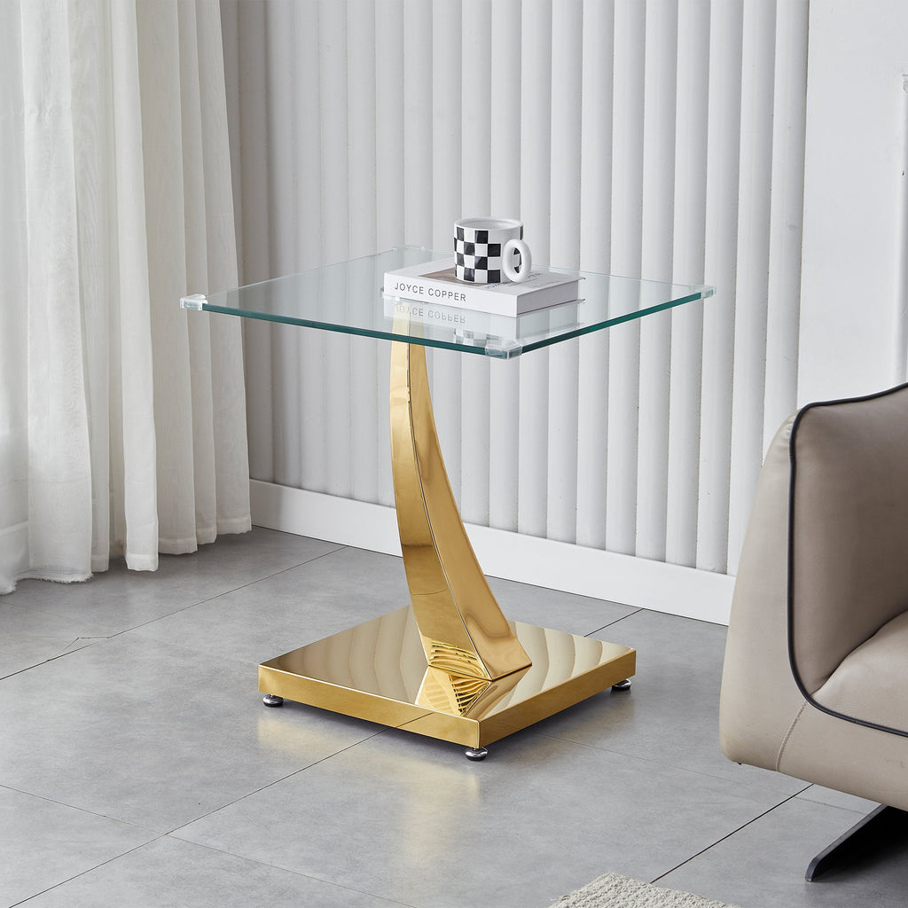 END TABLE 10 MM TEMPERED GLASS 201 STAINLESS STEEL GOLD/SILVER MIRRORED FINISH SIZE:23.6"Lx23.6"Dx23.6"H