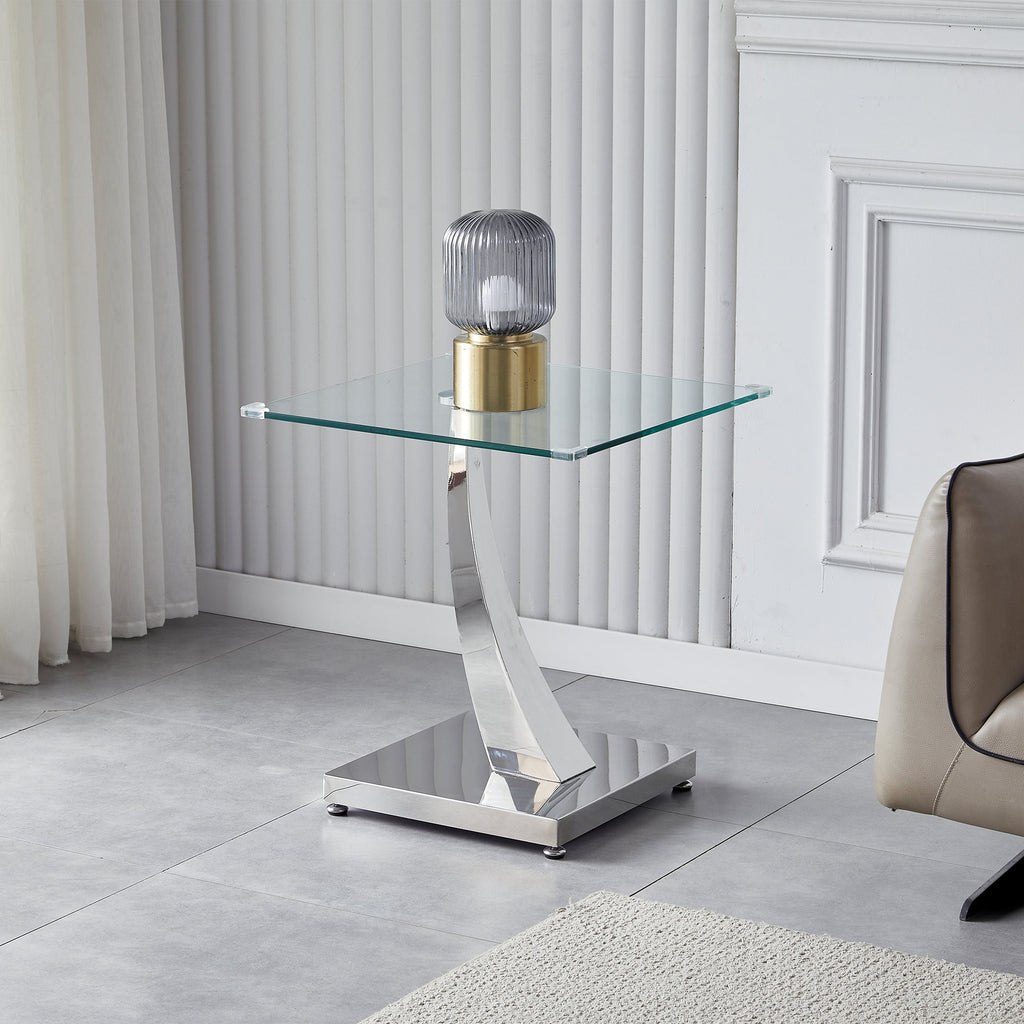 END TABLE 10 MM TEMPERED GLASS 201 STAINLESS STEEL GOLD/SILVER MIRRORED FINISH SIZE:23.6"Lx23.6"Dx23.6"H