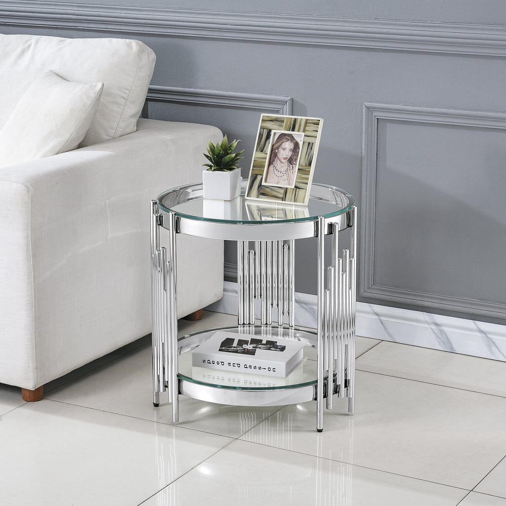 END TABLE 8 MM CLEAR/BLACK TEMPERED GLASS 201 STAINLESs STEEL GOLD/SILVER MIRRORED FINISH SIZE:19.7"Lx19.7"Dx21.7"H