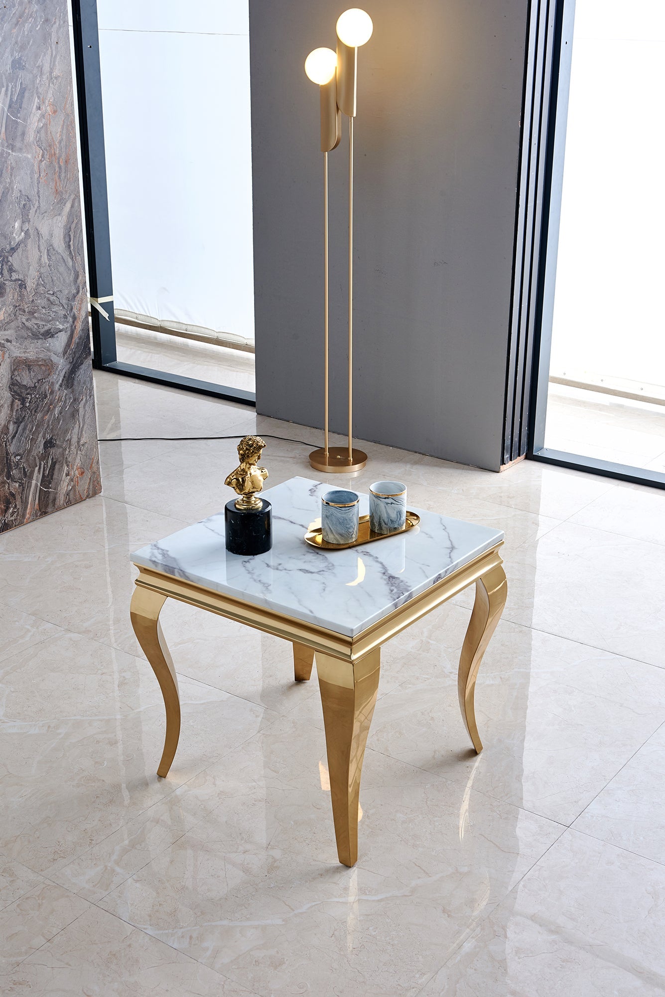 END TABLE 10MM BLACK TEMPERED GLASS STAINLESS STEEL SILVER MIRRORED FINISH SIZE:24"Lx24"Dx22"H