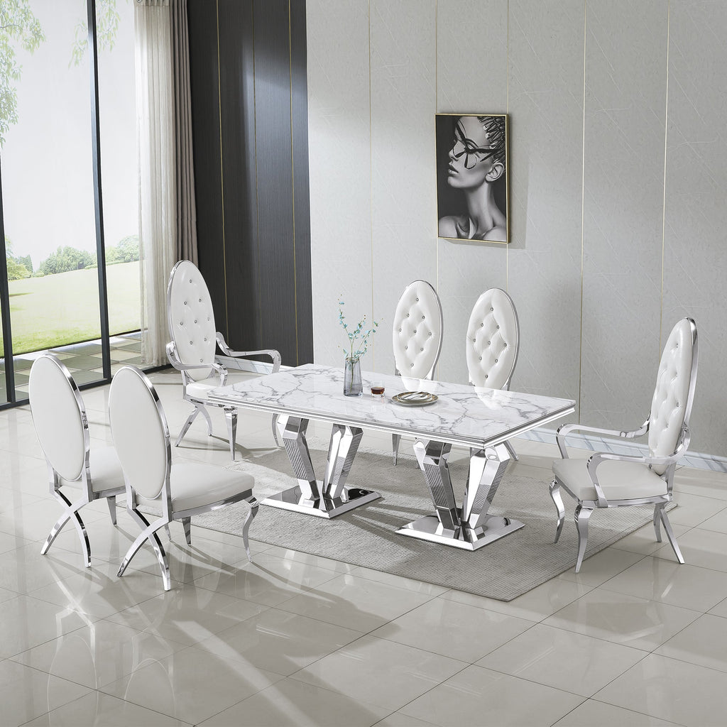 RECTANGULAR DINING TABLE 18 MM WHITE MARBLE 201 STAINLESS STEEL GOLD MIRRORED FINISH SIZE:78.7"Lx39.4"Dx29.5"H
