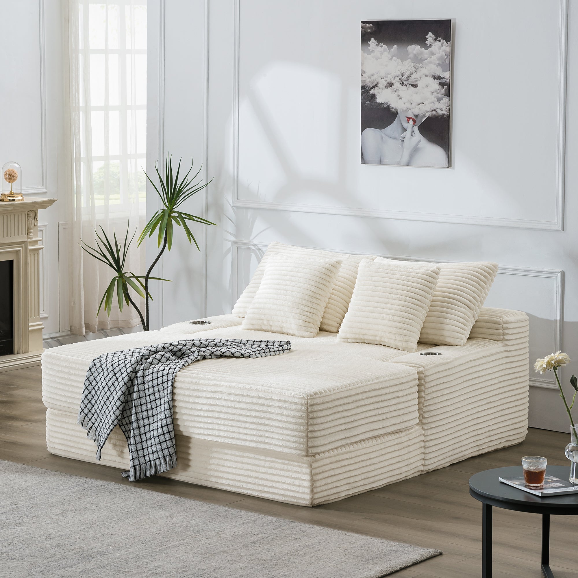 COMPRESSED SOFA WHITE FLANNEL HIGH-DENSITY SPRING HIGH QUALITY SPONGE FILLING SOFA SIZE:44.88"Lx56.30"Dx24.02"H LOVESEAT SIZE:67.7"Lx66.9"Dx24.8"H