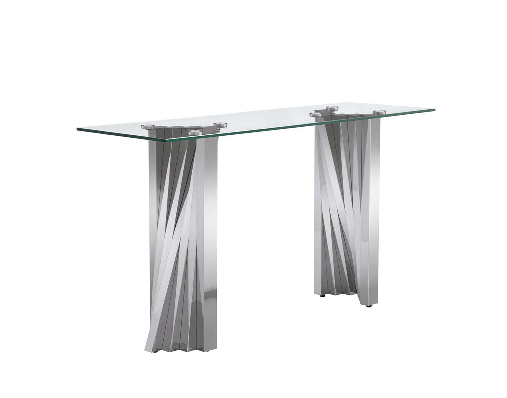 CONSOLE TABLE 10MM TEMPERED GLASS 201 STAINLESS STEEL GOLD/SILVER MIRRORED FINISH SIZE:55.1"Lx17.7"Dx29.9"H