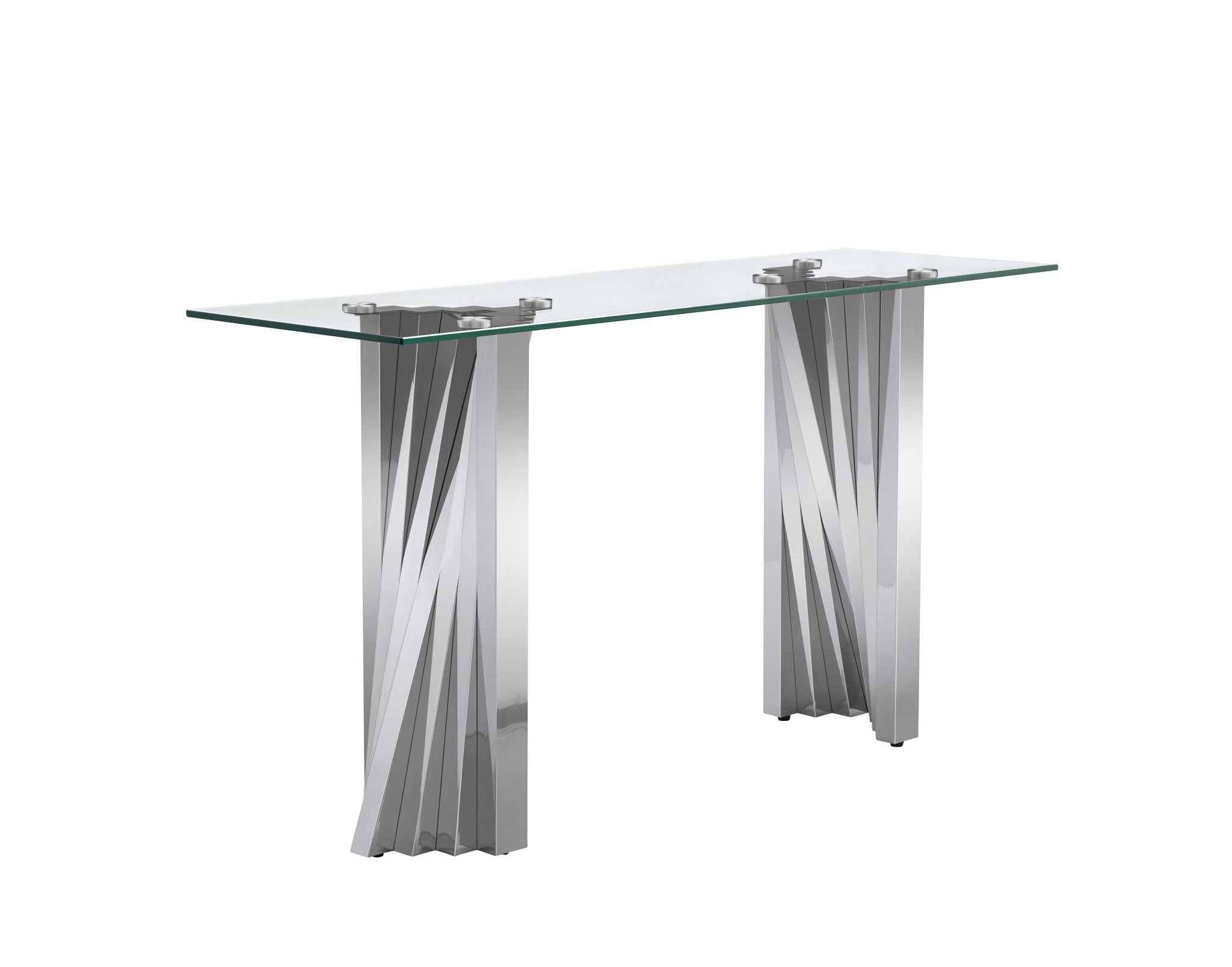 CONSOLE TABLE 10MM TEMPERED GLASS 201 STAINLESS STEEL GOLD/SILVER MIRRORED FINISH SIZE:55.1"Lx17.7"Dx29.9"H