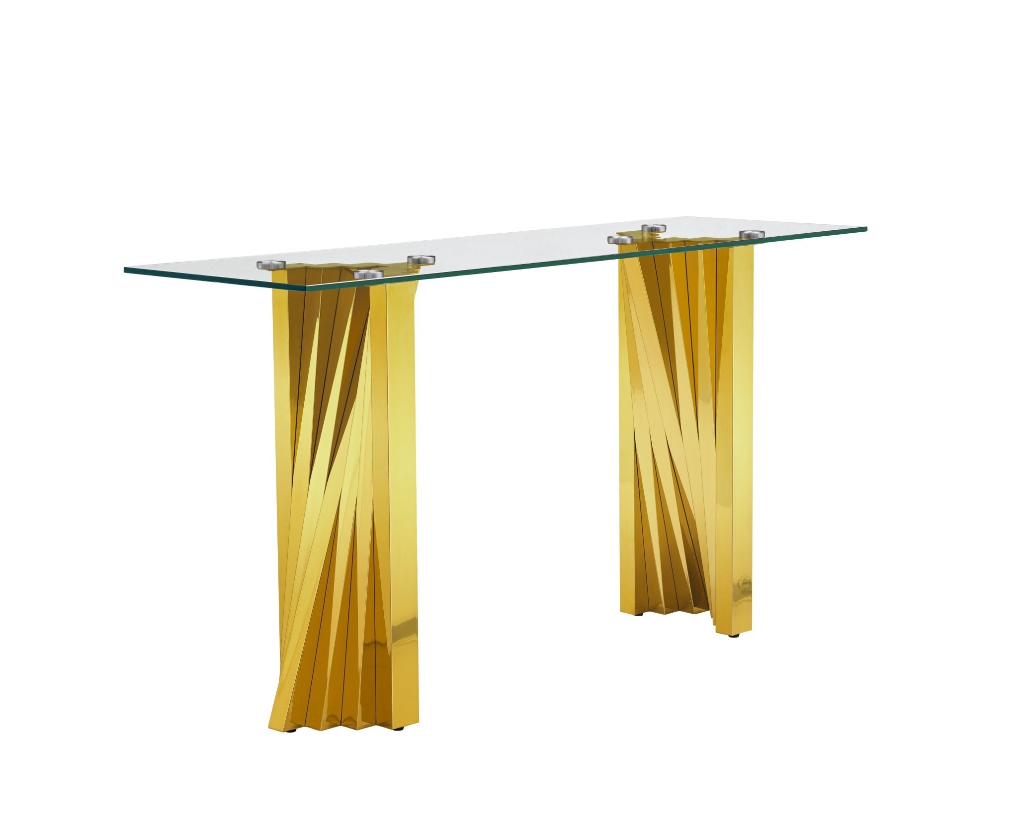 CONSOLE TABLE 10MM TEMPERED GLASS 201 STAINLESS STEEL GOLD/SILVER MIRRORED FINISH SIZE:55.1"Lx17.7"Dx29.9"H