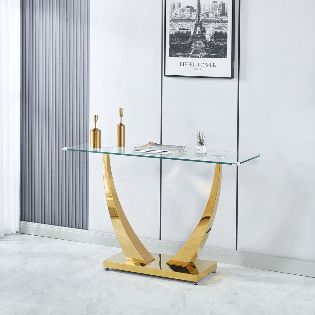 CONSOLE TABLE 10 MM TEMPERED GLASS 201 STAINLESS STEEL GOLD/SILVER MIRRORED FINISH SIZE:47.2"Lx15.8"Dx29.5"H